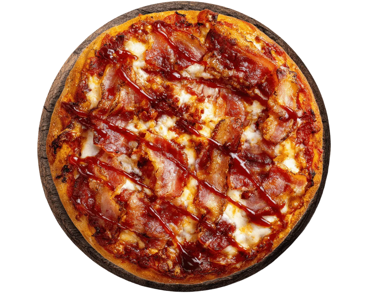 Pizza Bacon sur sa planche en bois